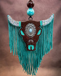 Turquoise Trouble Bull Skull Car Freshie in Leather & Lace