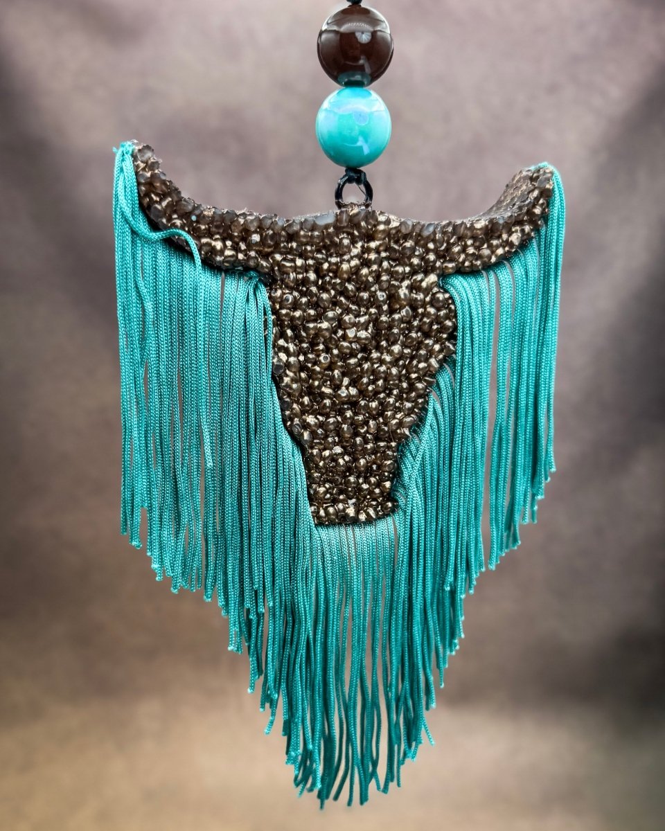 Turquoise Trouble Bull Skull Car Freshie in Leather & Lace