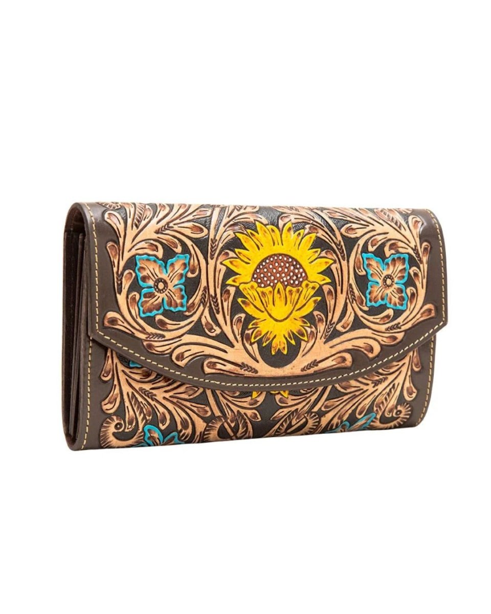 Utsav Sunflower Tooled Leather Wallet by Myra Bag