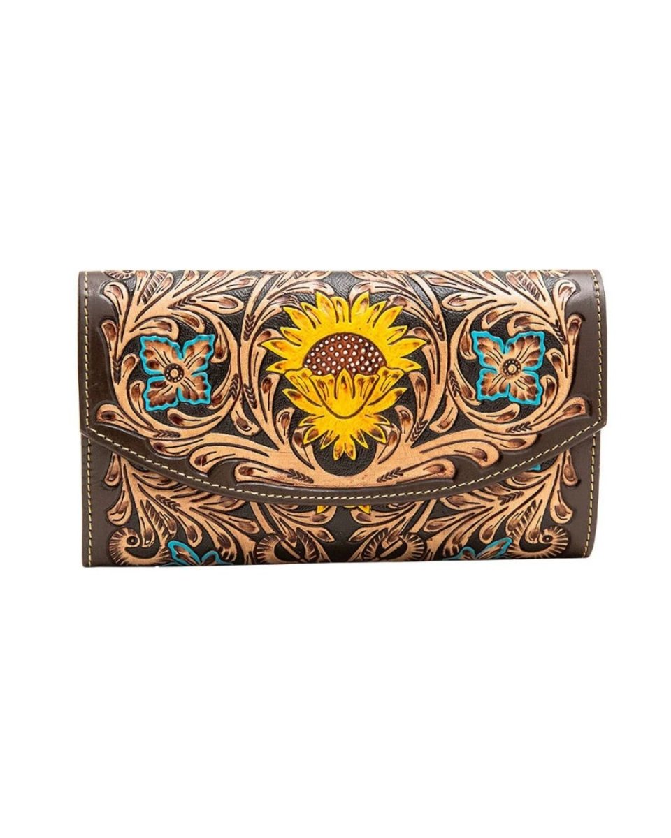 Utsav Sunflower Tooled Leather Wallet by Myra Bag