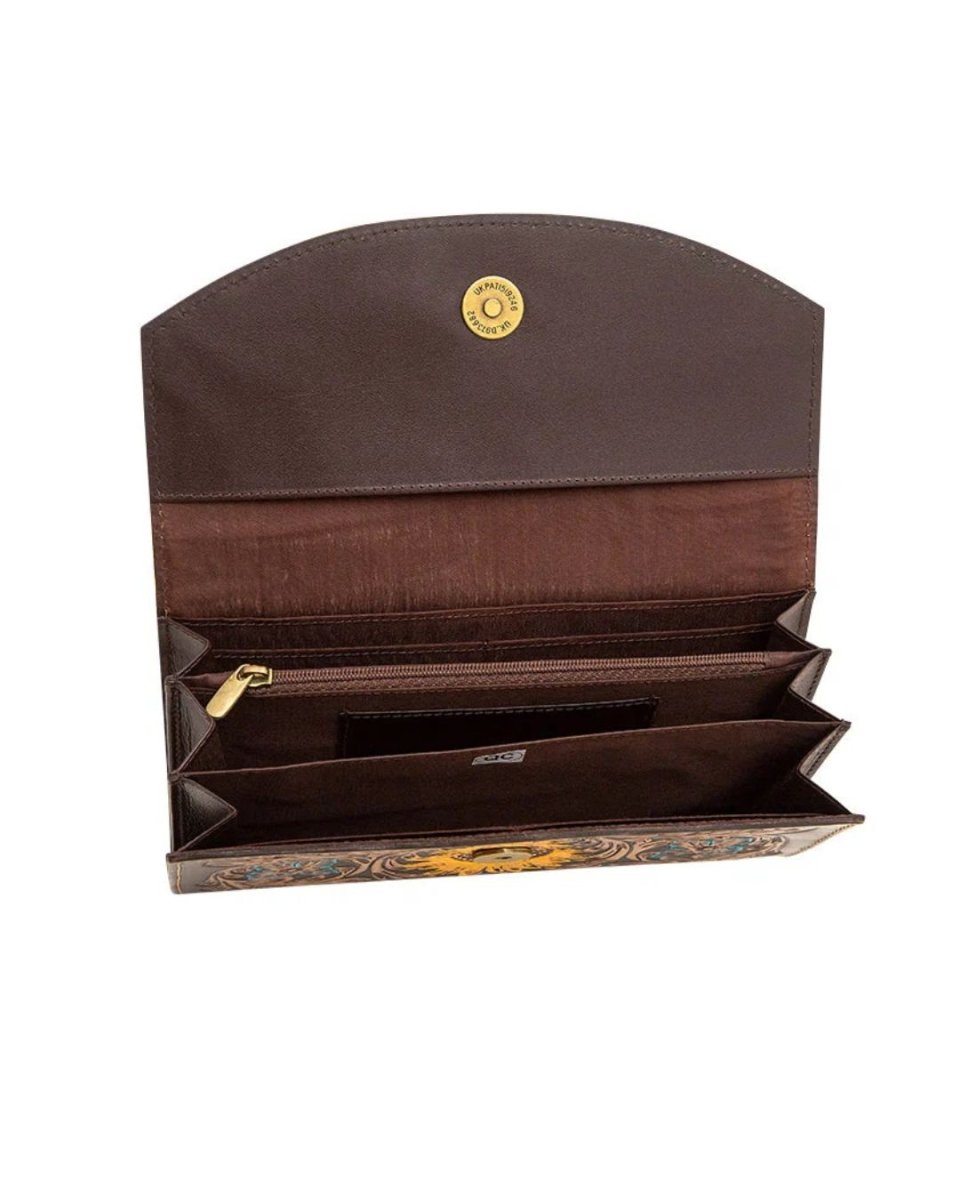 Utsav Sunflower Tooled Leather Wallet by Myra Bag
