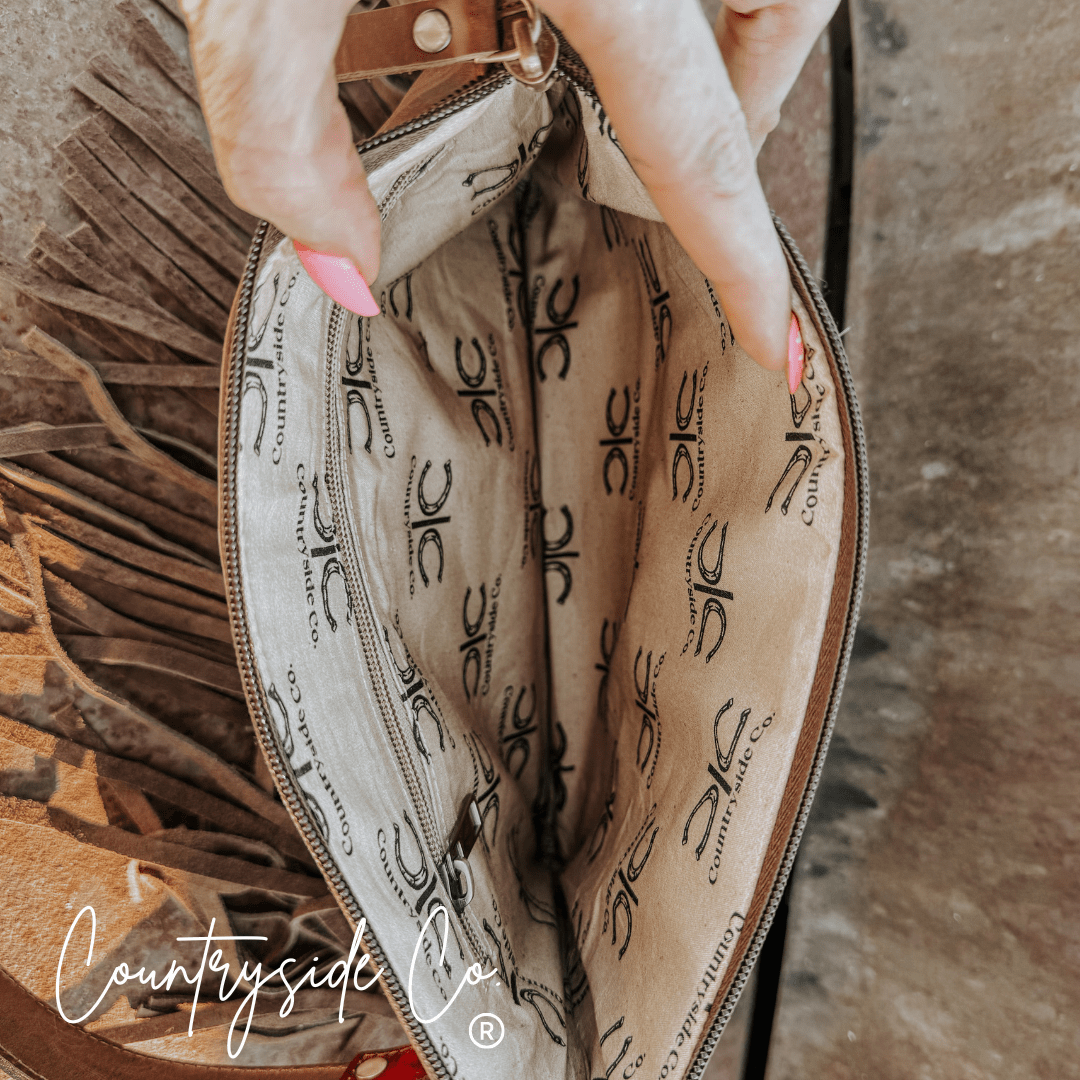Vegas Vintage Rodeo Buckle Leather and Hide Crossbody Bag by Countryside Co.