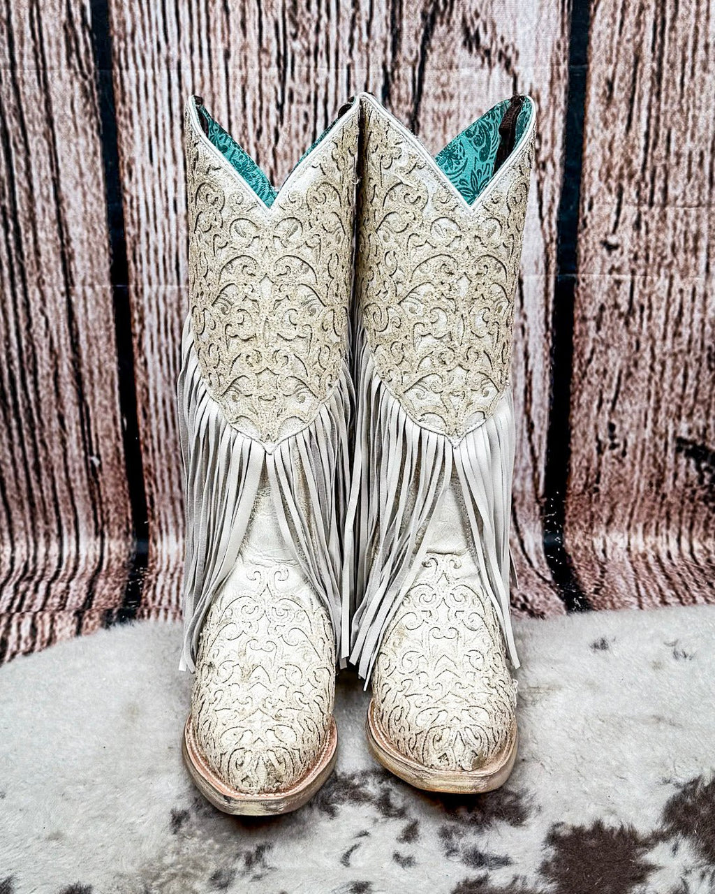 Velorosa in White Fringed Corral Boot