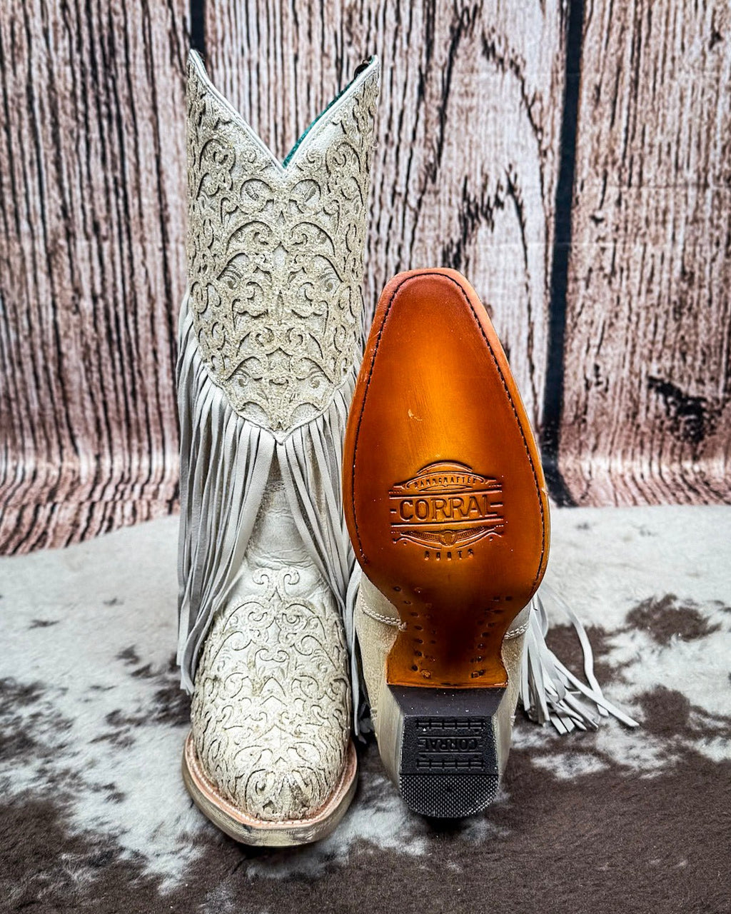 Velorosa in White Fringed Corral Boot