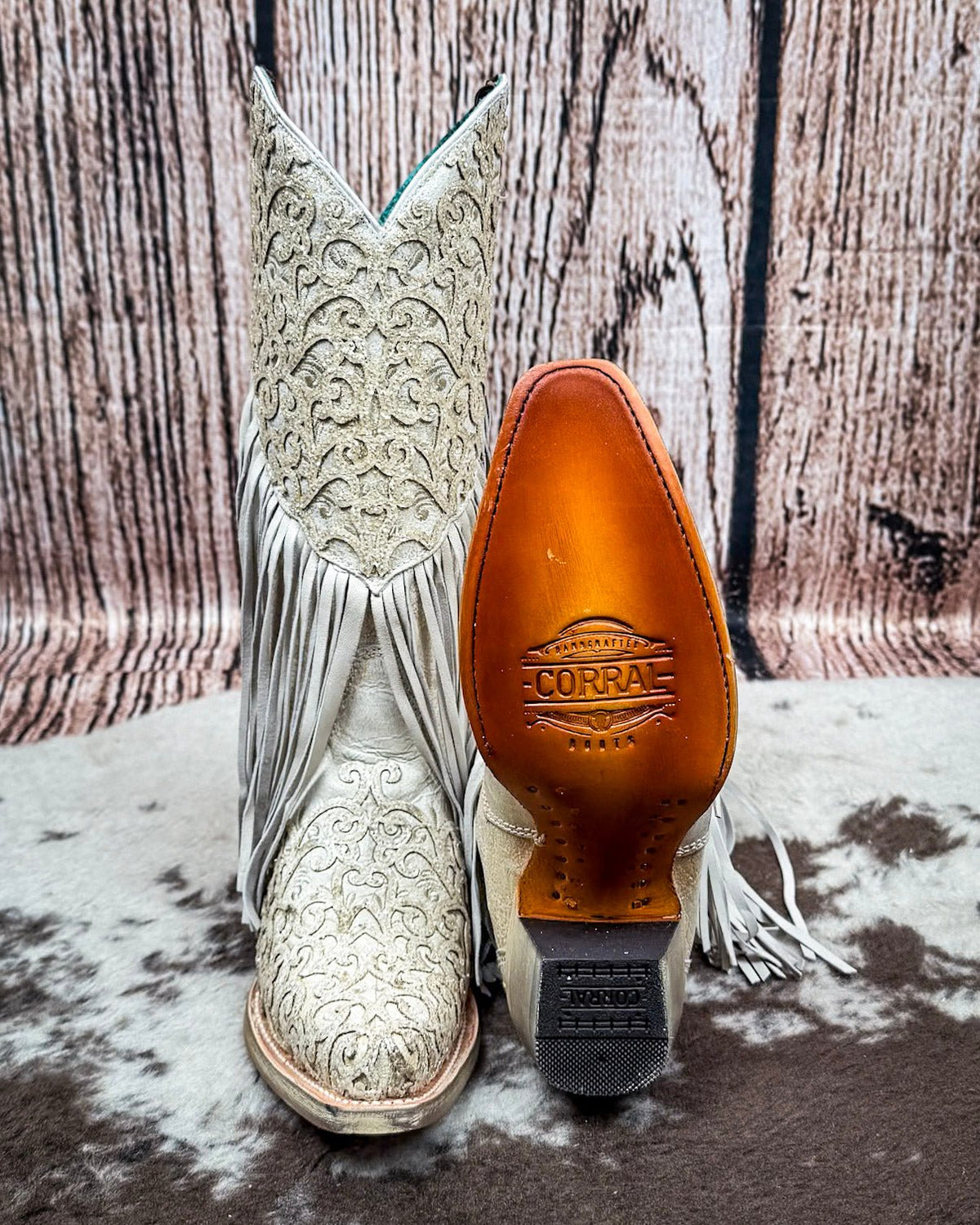 Velorosa in White Fringed Corral Boot