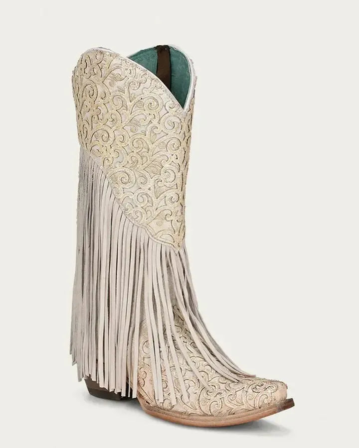 Velorosa in White Fringed Corral Boot