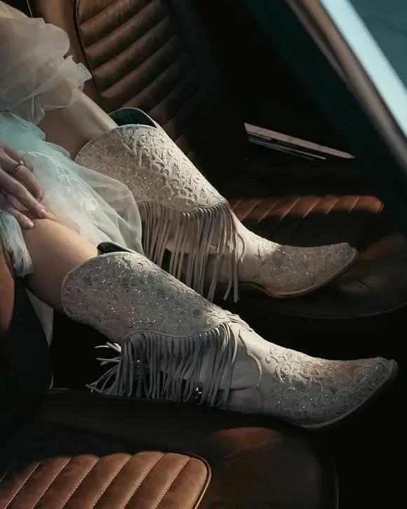 Velorosa in White Fringed Corral Boot