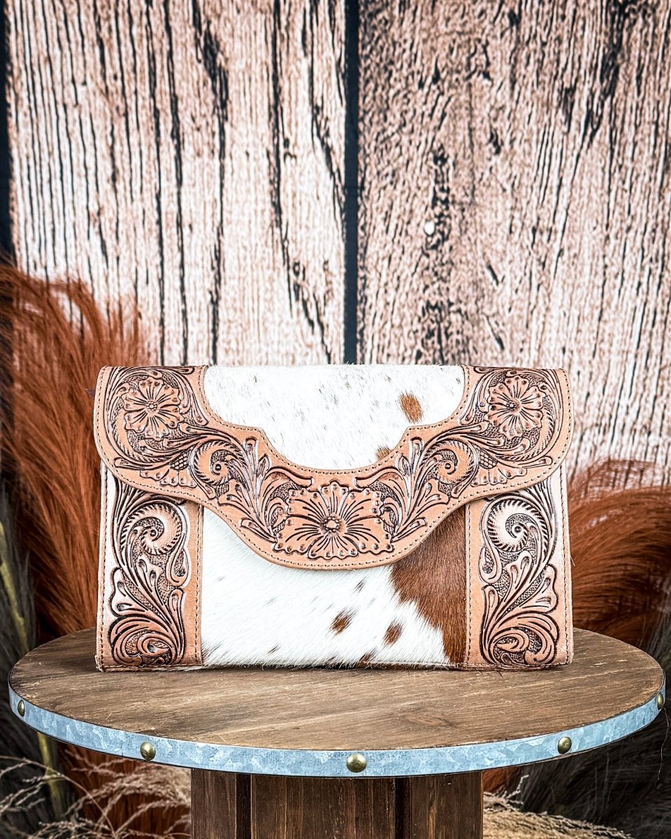 Vinebloom Carve Handtooled Bag in Sienna Frost by Myra Bag