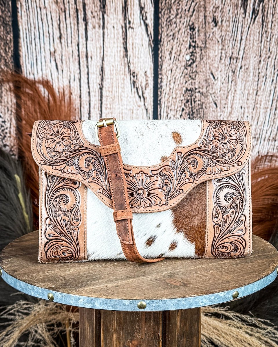 Vinebloom Carve Handtooled Bag in Sienna Frost by Myra Bag