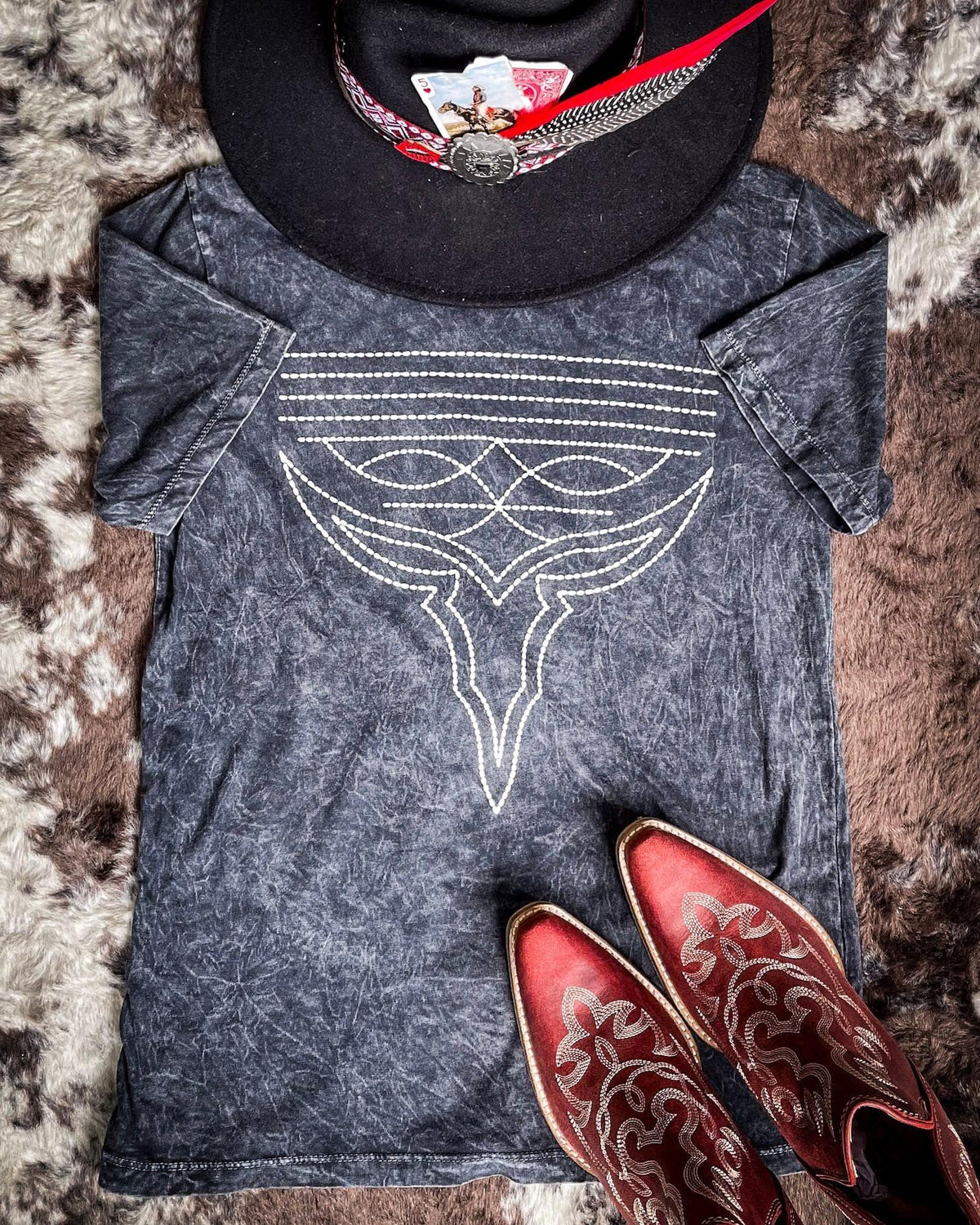 Western Boot Stitch Graphic Tee - Black