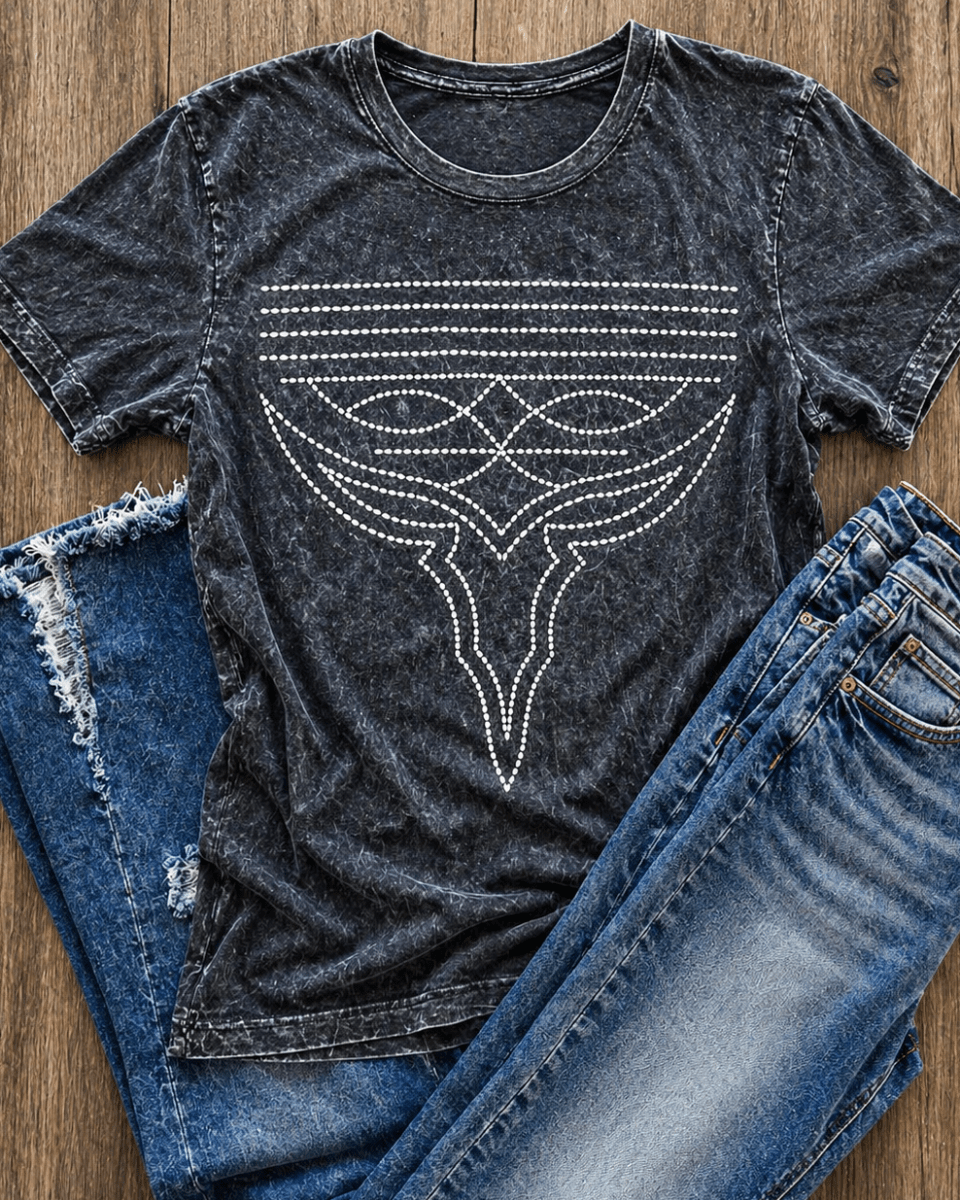 Western Boot Stitch Graphic Tee - Black