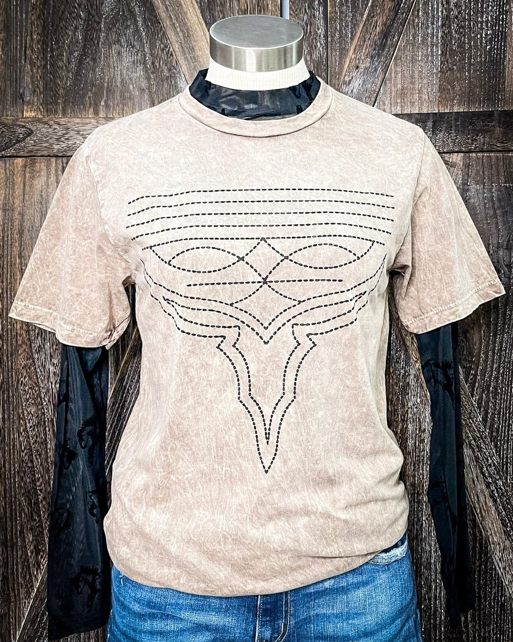 Western Boot Stitch Graphic Tee - Mocha