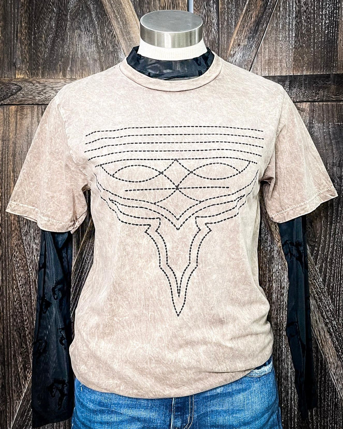 Western Boot Stitch Graphic Tee - Mocha