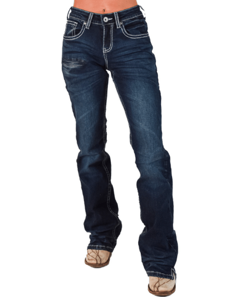 White Boot Stitch Bootcut Jeans by Cowgirl Tuff
