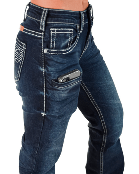 White Boot Stitch Bootcut Jeans by Cowgirl Tuff