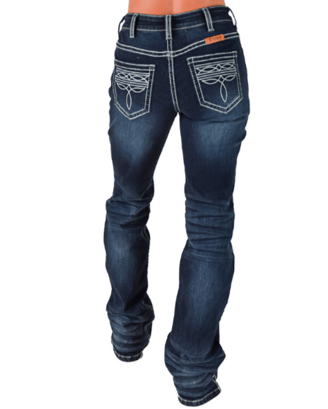 White Boot Stitch Bootcut Jeans by Cowgirl Tuff