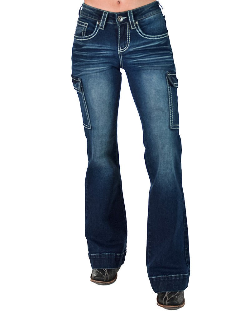 White Boot Stitch Trouser Jeans by Cowgirl Tuff
