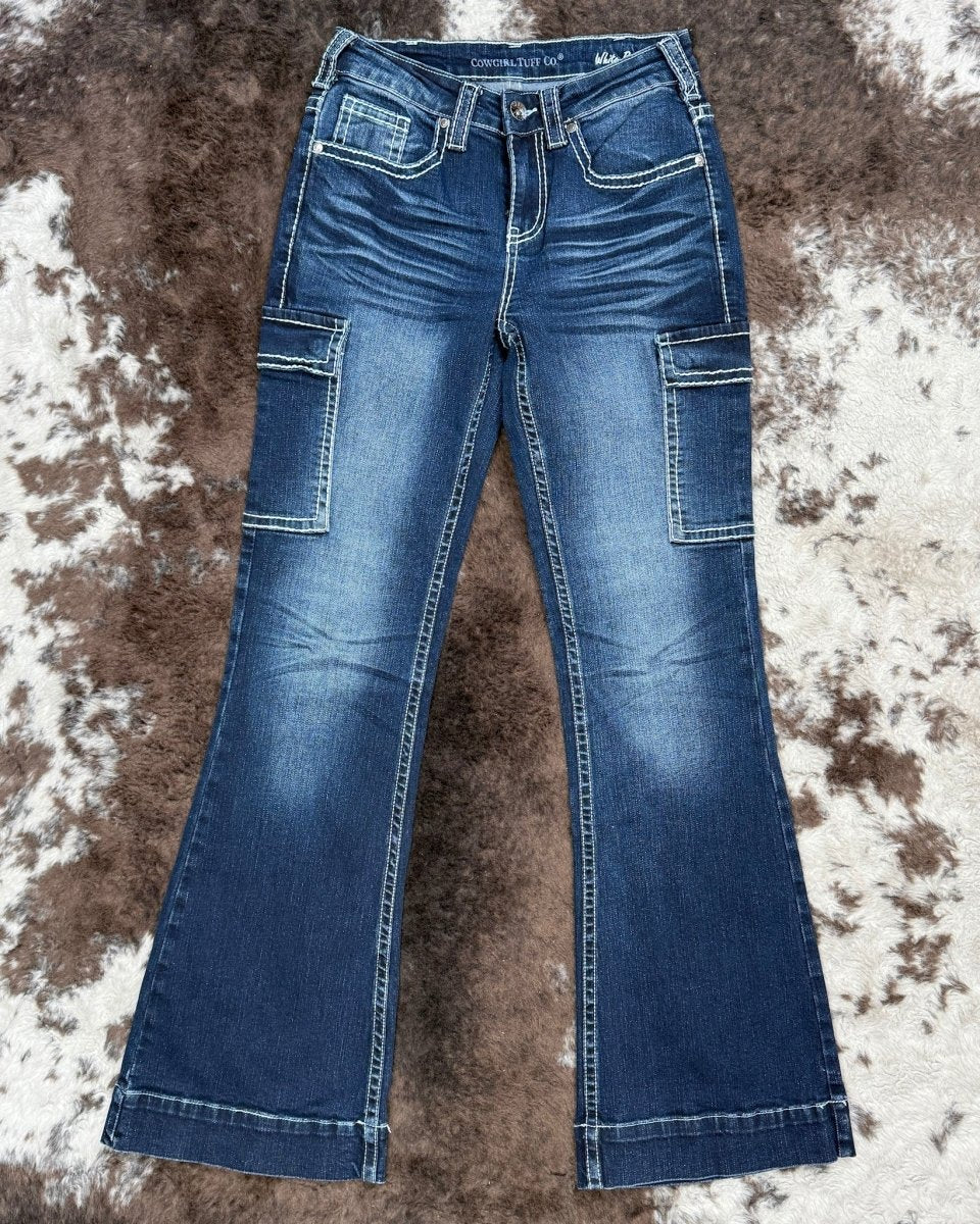 White Boot Stitch Trouser Jeans by Cowgirl Tuff