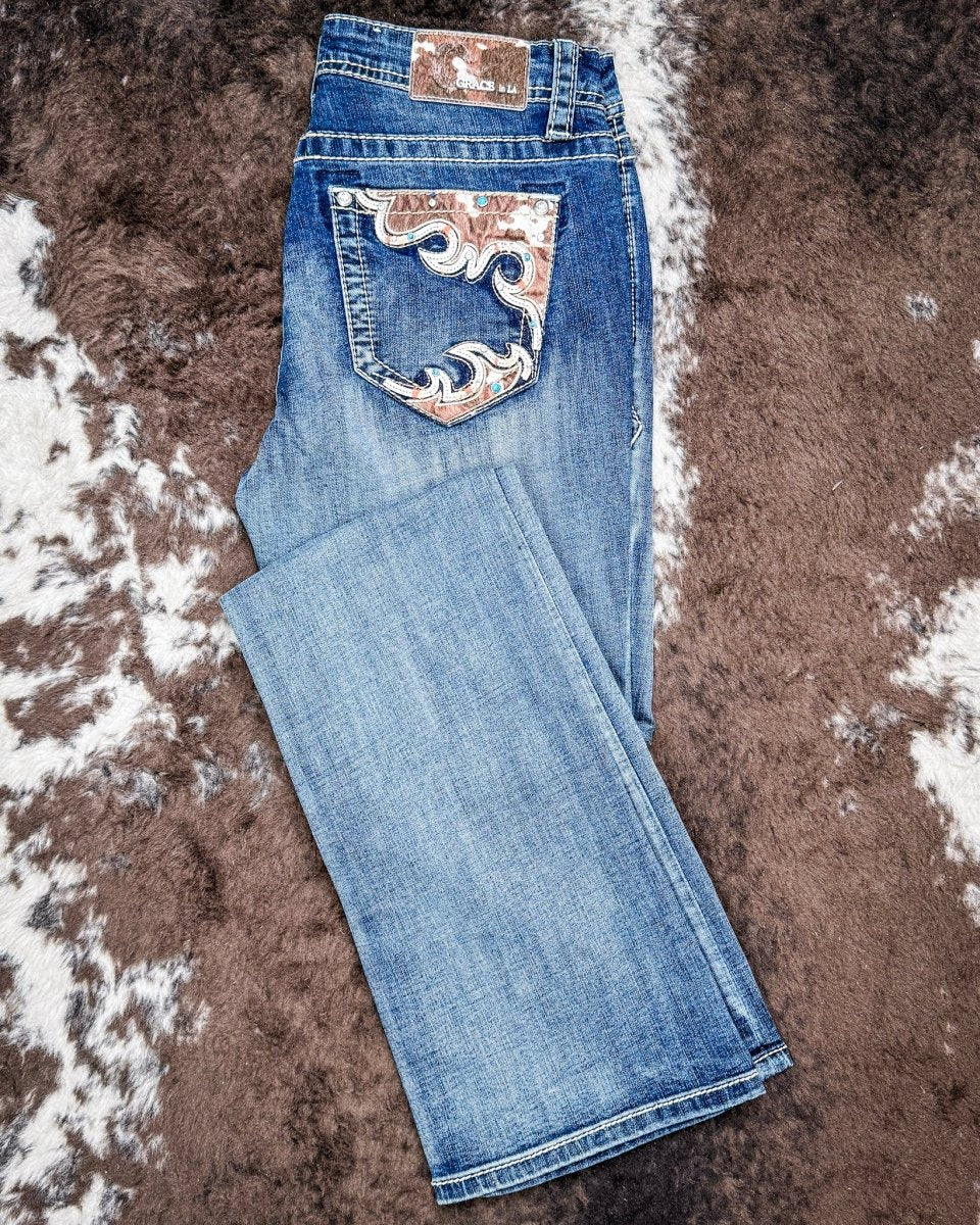 Wild Hide Women's Easy Fit Boot Cut Jeans by Grace in LA