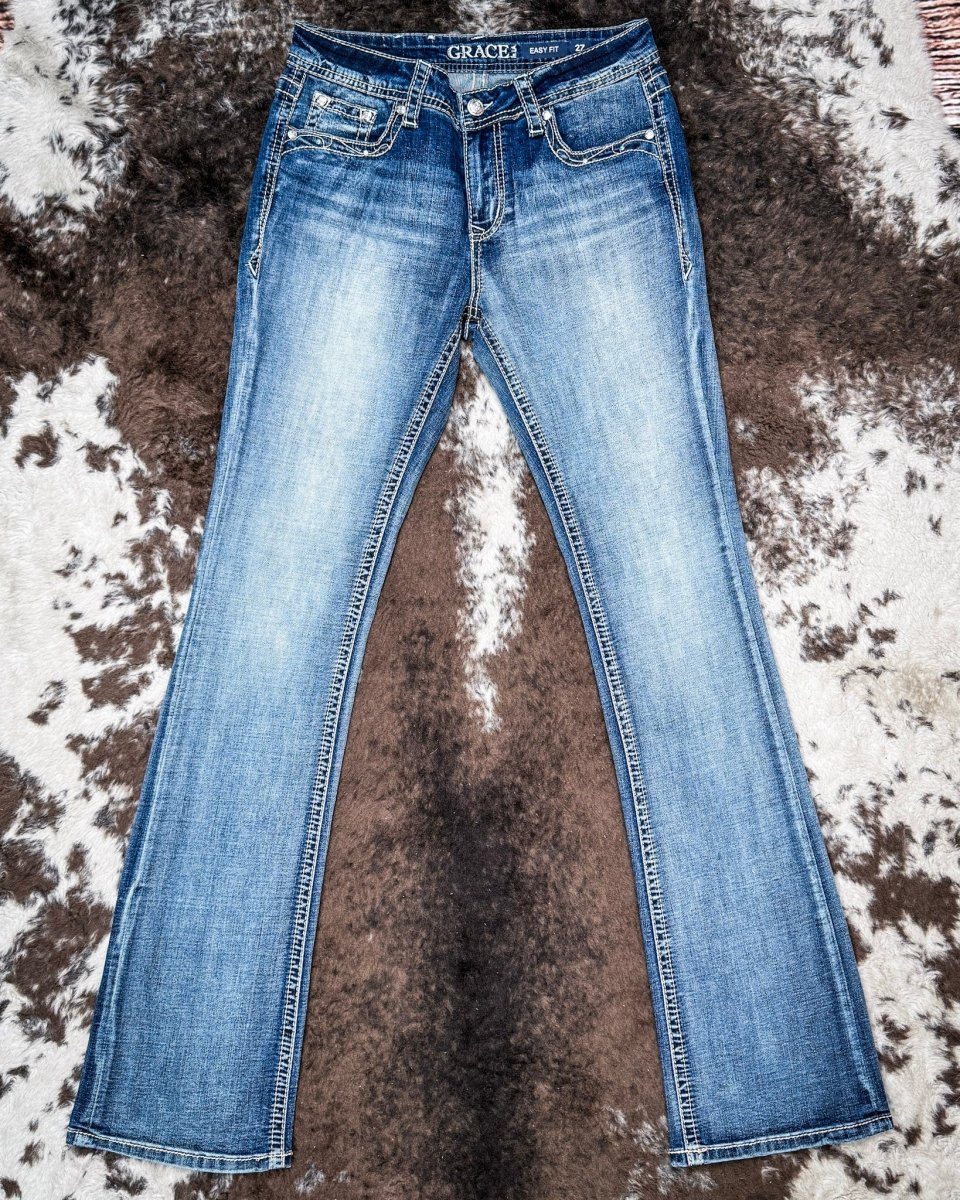 Wild Hide Women's Easy Fit Boot Cut Jeans by Grace in LA
