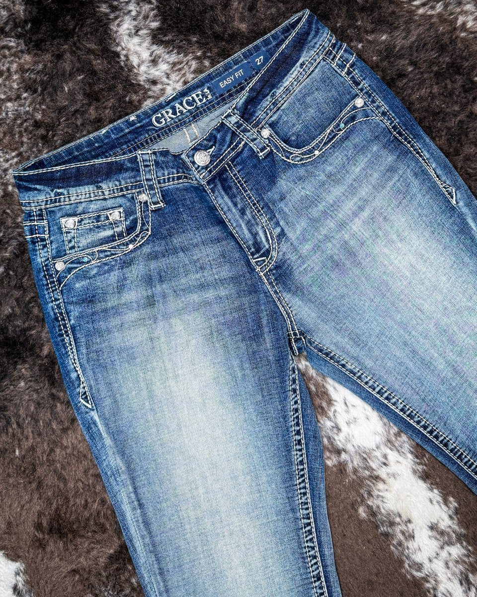 Wild Hide Women's Easy Fit Boot Cut Jeans by Grace in LA