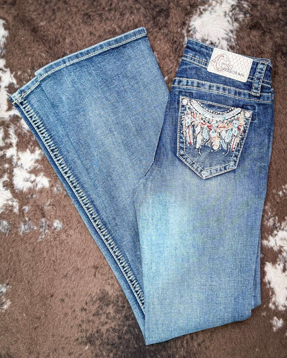 Windswept Feather Easy Boot Jeans in Dark Wash by Grace in LA