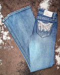 Windswept Feather Easy Boot Jeans in Dark Wash by Grace in LA