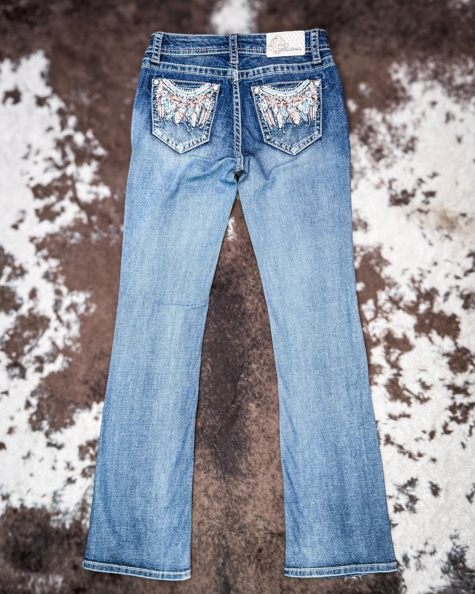 Windswept Feather Easy Boot Jeans in Dark Wash by Grace in LA