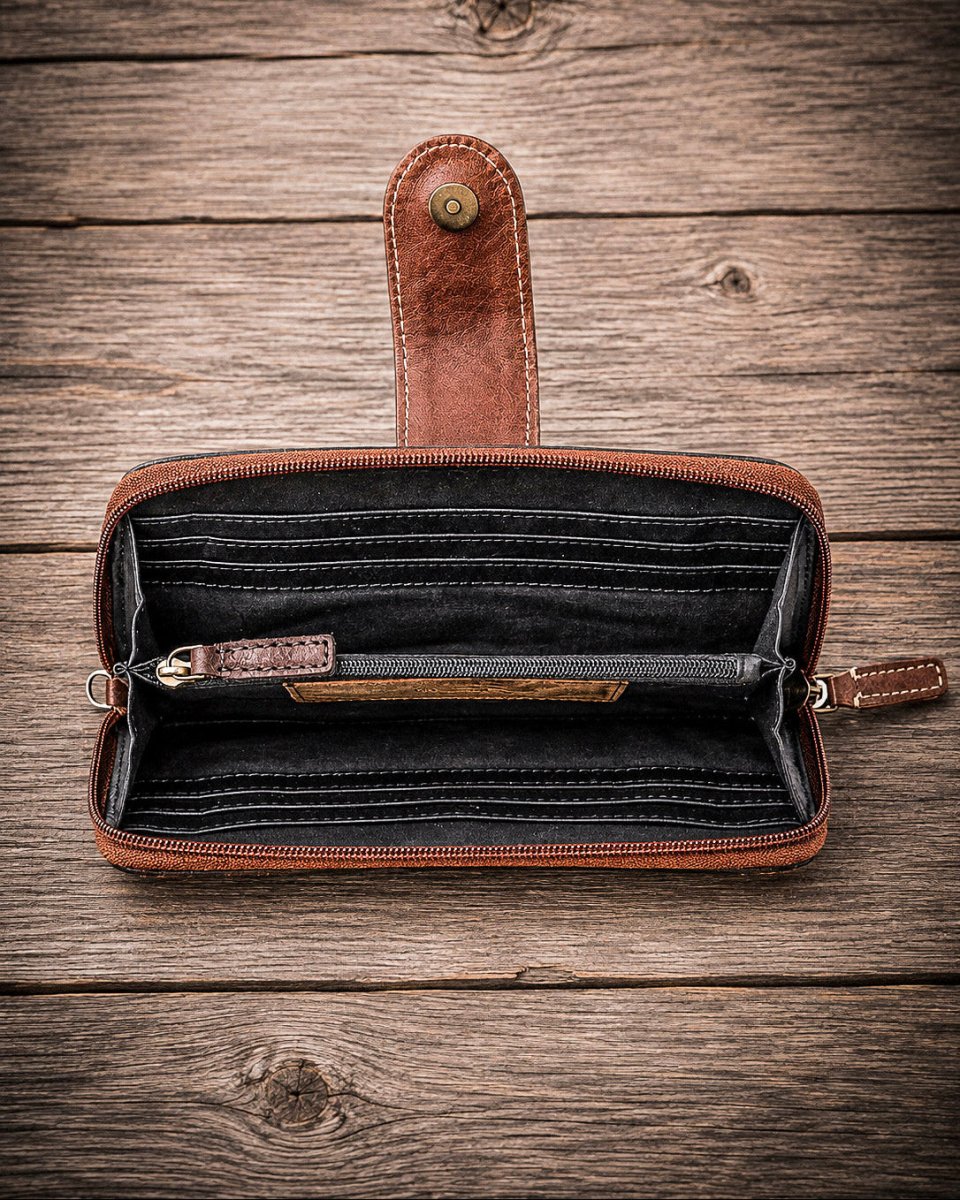 Xenial Tooled Leather Crossbody Wallet by Myra Bag