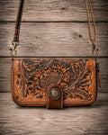 Xenial Tooled Leather Crossbody Wallet by Myra Bag