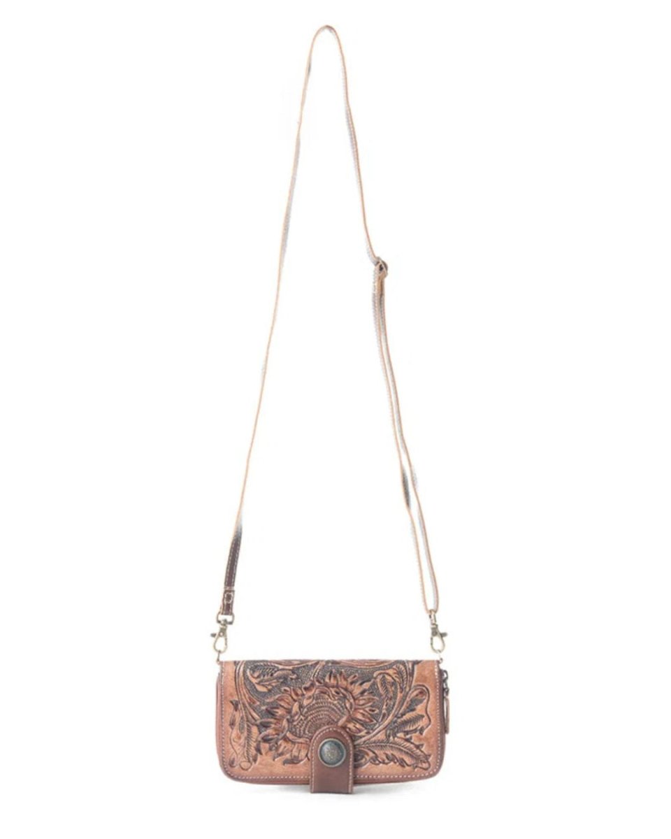 Xenial Tooled Leather Crossbody Wallet by Myra Bag