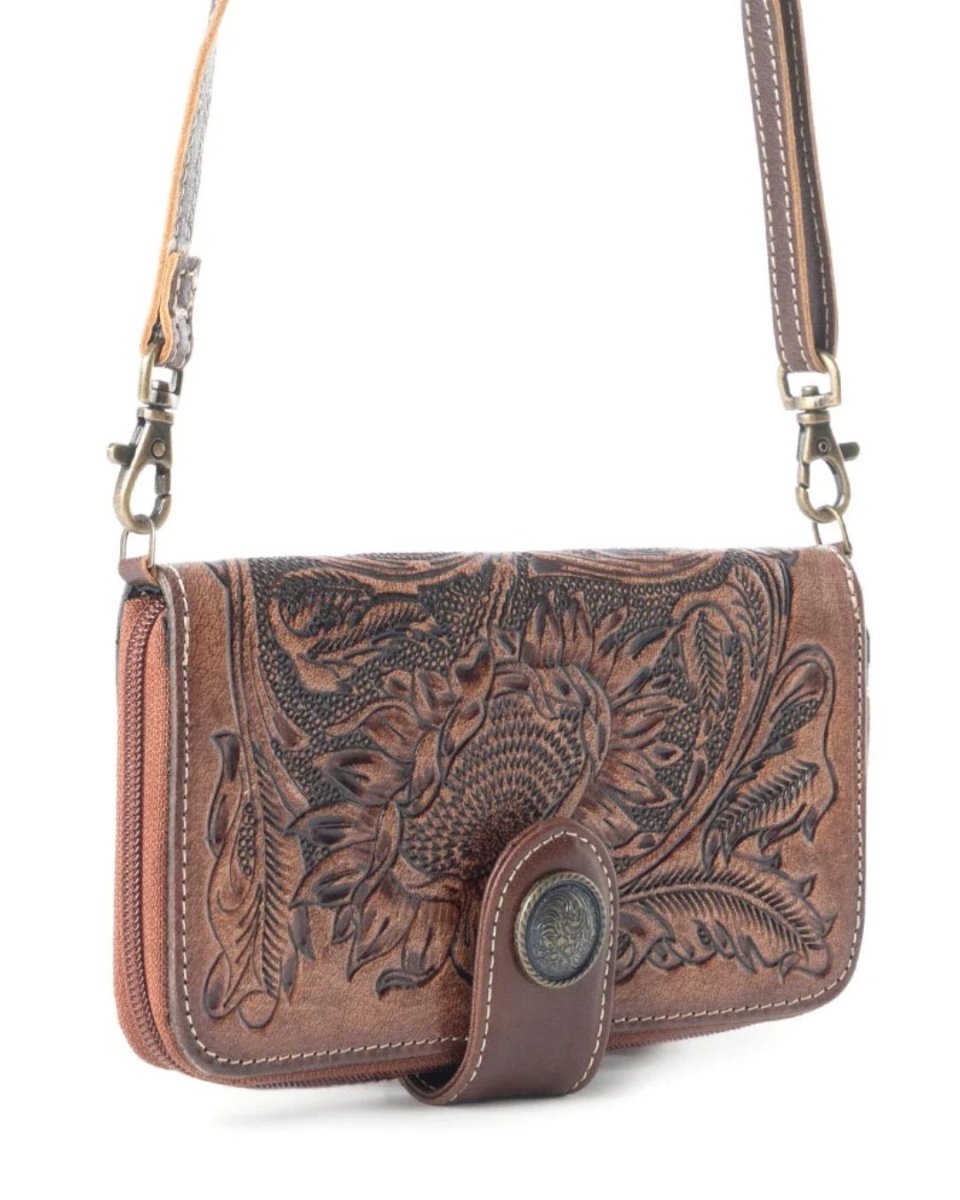 Xenial Tooled Leather Crossbody Wallet by Myra Bag