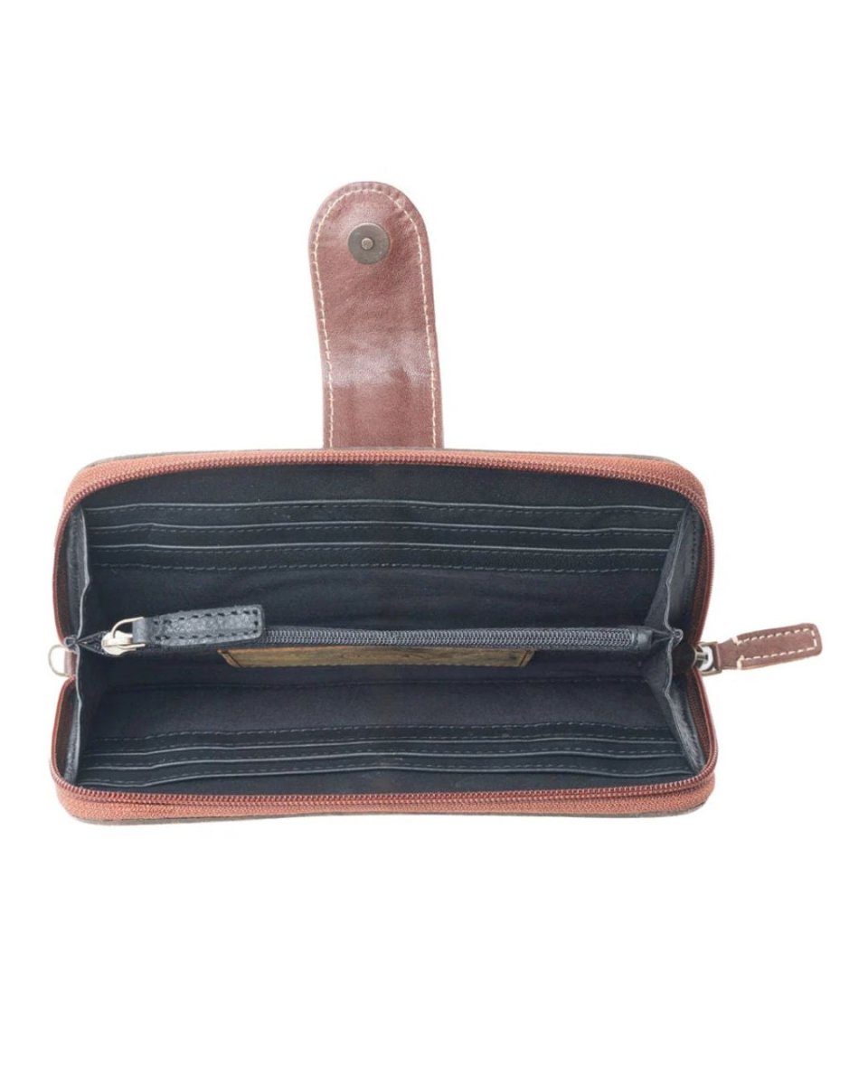 Xenial Tooled Leather Crossbody Wallet by Myra Bag