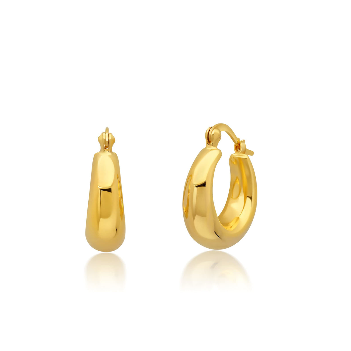 14K Yellow Gold Plated Lightweight Chunky Round Polished Hoop Earrings