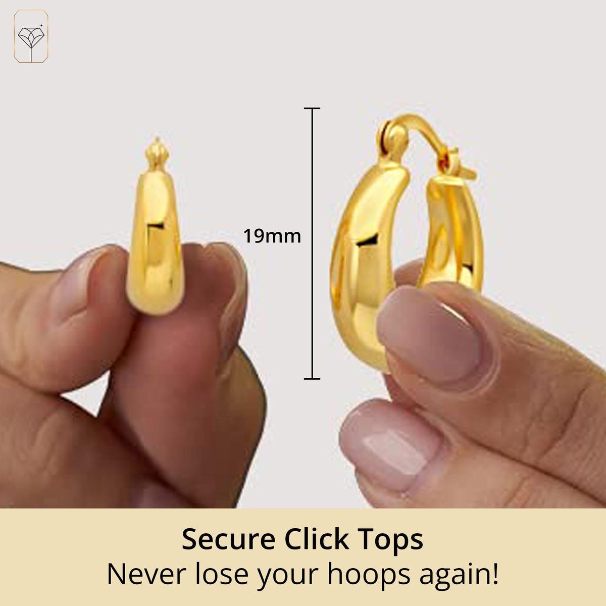 14K Yellow Gold Plated Lightweight Chunky Round Polished Hoop Earrings